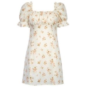 Reformation Robles Linen Mini Dress Floral Ivory Pink Size 10